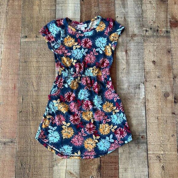 LuLaRoe Girls Floral Dress Size 6 Blue/Multicolor Polyester/Spandex - Picture 1 of 6